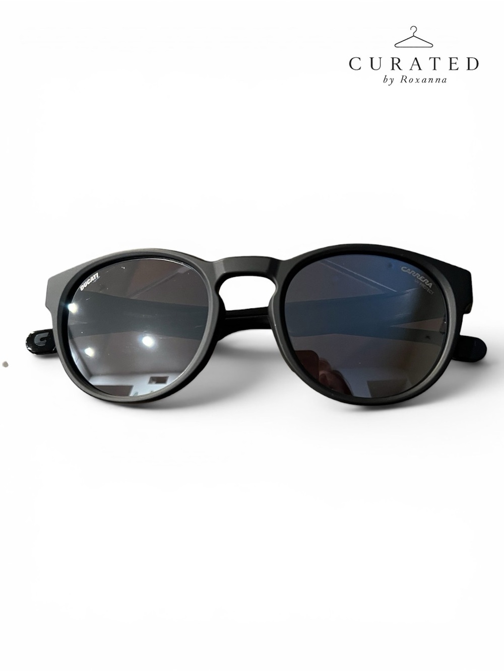 Carrera x Ducati Matte Black Round Sunglasses w/ Case Box & Cloth NWOT UV